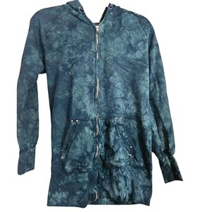 CARAMAR Los Angeles Long zip up hoodie. Emerald/teal Tie-Dye. Studded. Size XS